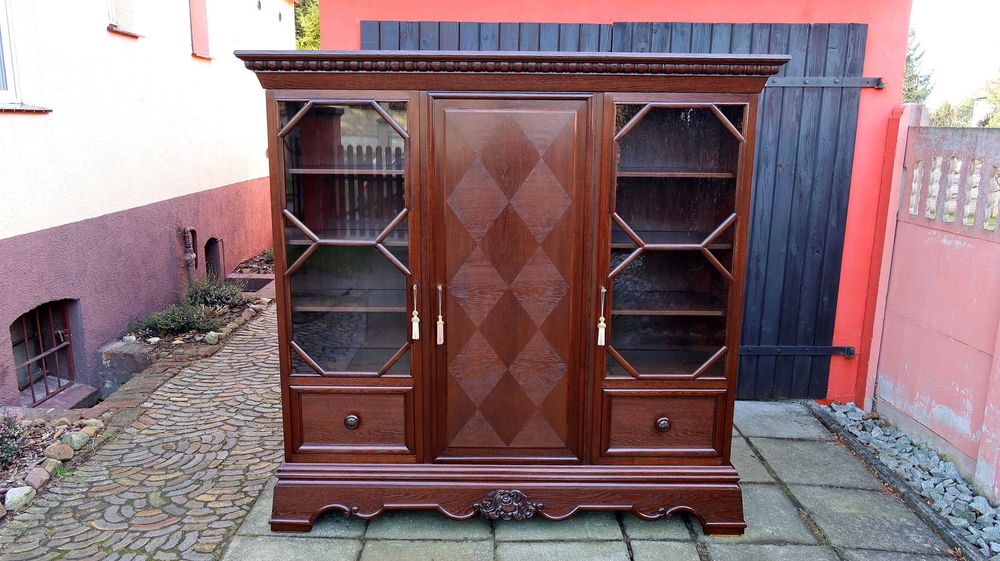 Wspaniała Przeszklona Biblioteka Witryna Dąb Antyk 1920 Po Renowacji