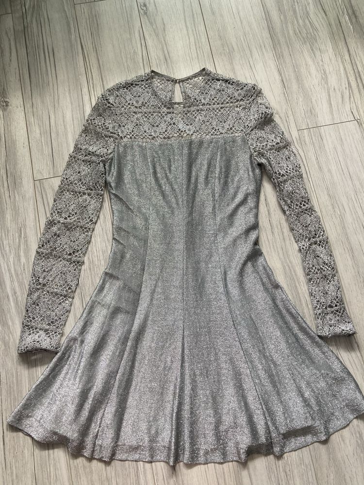 unikat sukienka srebrna vintage 36 S