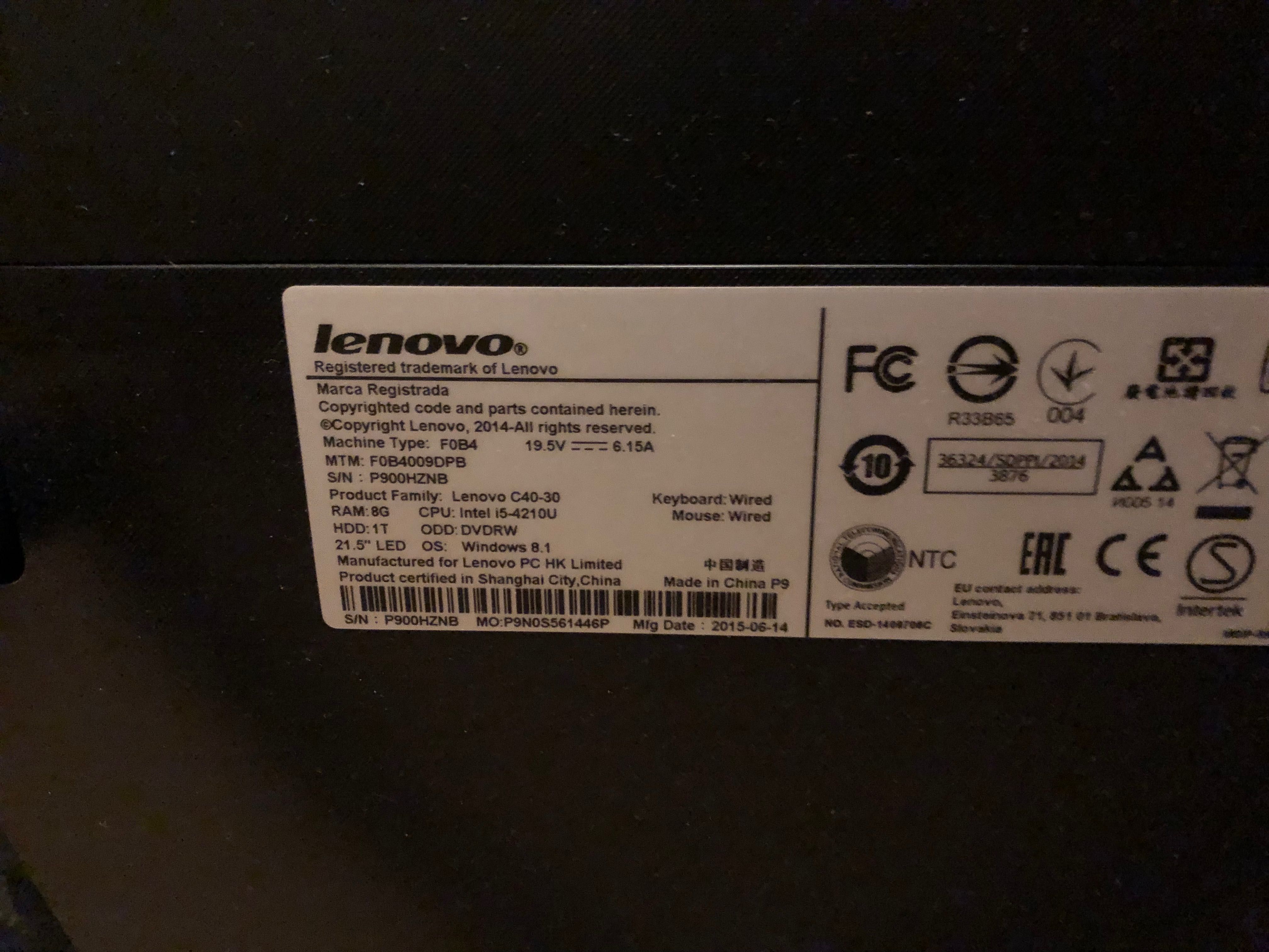 Komputer AiO Lenovo C40-30 i5-4210U/8GB/120GB+1TB/DVD-RW/Win10