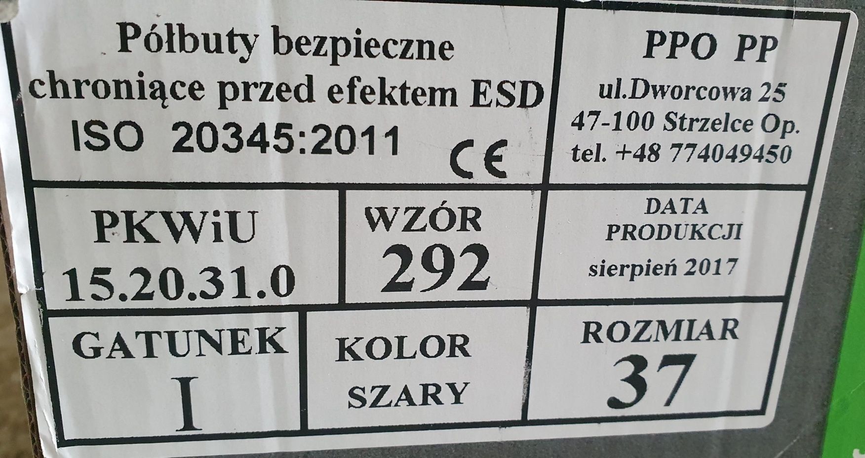 Obuwie robocze półbuty PPO Strzelce Opolskie Wzór 292 rozmiar 37