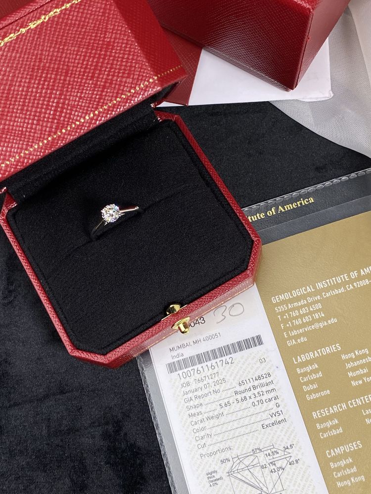 Каблучка з діамантом 0.7 ct GIA Cartier | кольцо бриллиант сертификат
