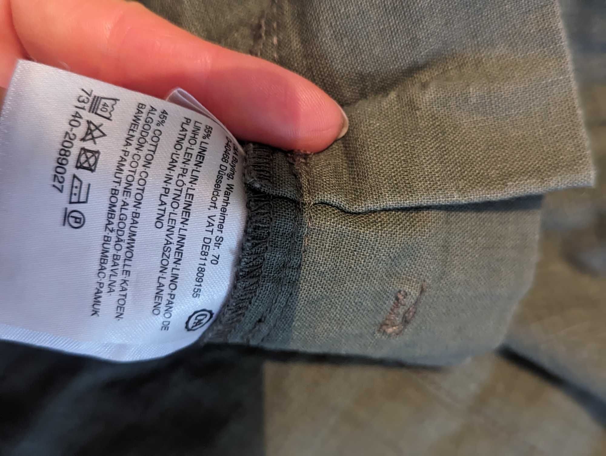 Spódnica khaki len bawełna 42 C&A wiosenna guziki kieszenie