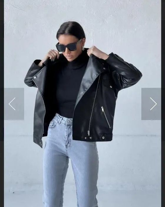 Косуха куртка овесайз довга чорна жіноча.  S, M, L.