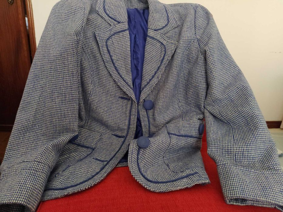 Casaco senhora Xadrez Azul e Branco tam.S/M