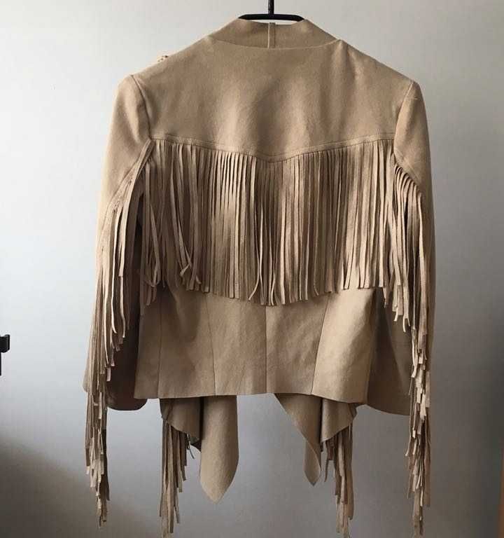 Kurtka Bershka frędzle boho XS / S zamsz
