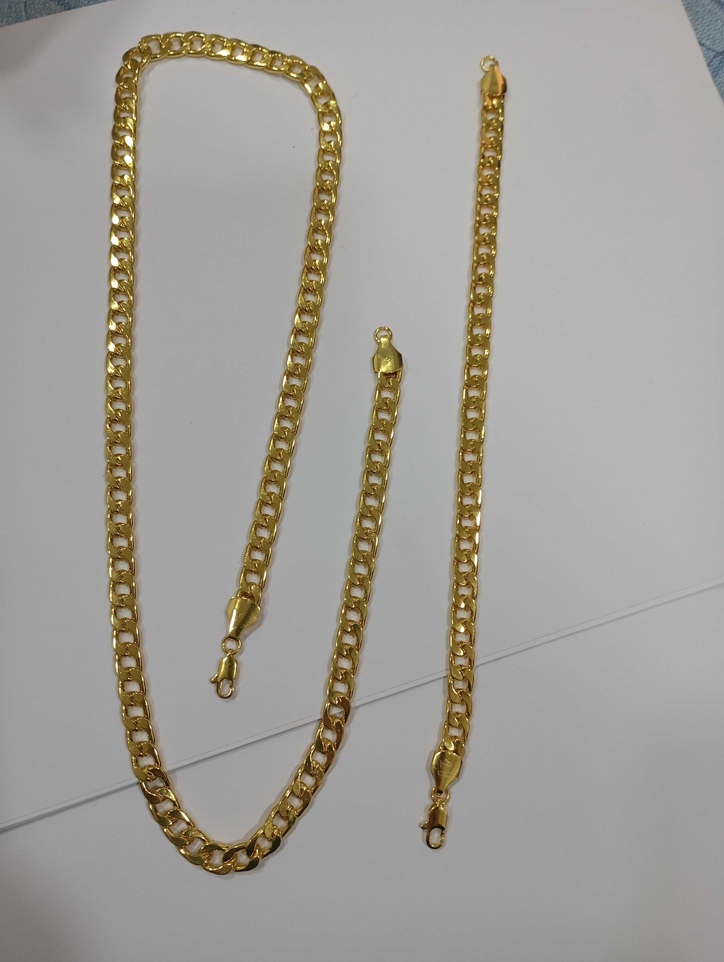 60€ negociável conjunto cordão e pulseira de aço banhado a ouro 24k k