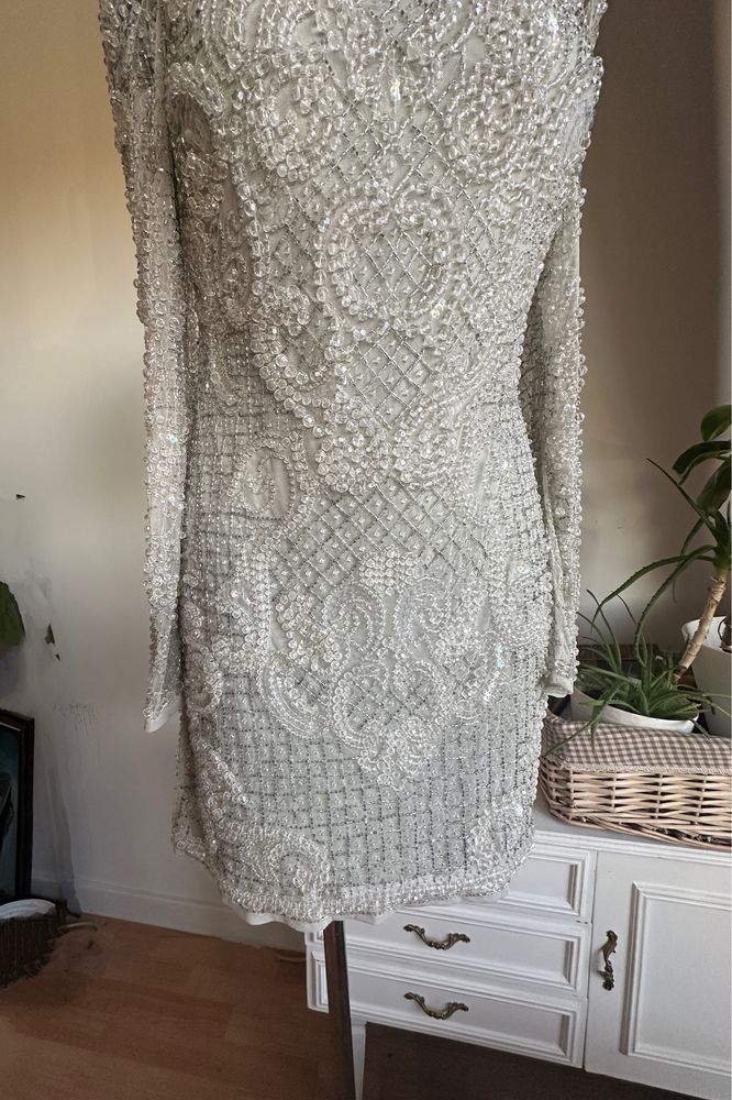 Cekinowa sukienka mini m 38 asos rochie perełki przezroczyste