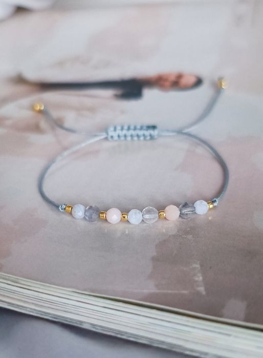 Bransoletka kamienie naturalne minerały labradoryt opal różowy chalced