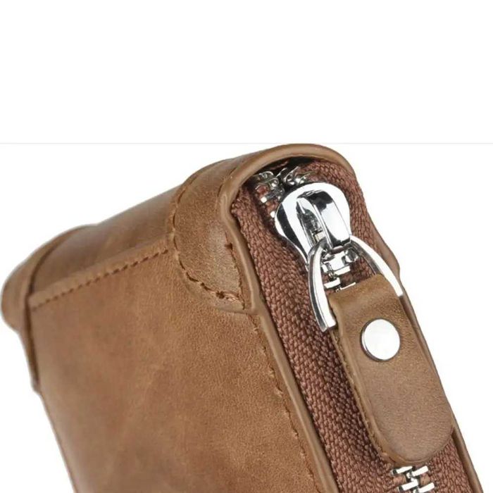 Carteira masculina de couro com zíper, grande capacidade