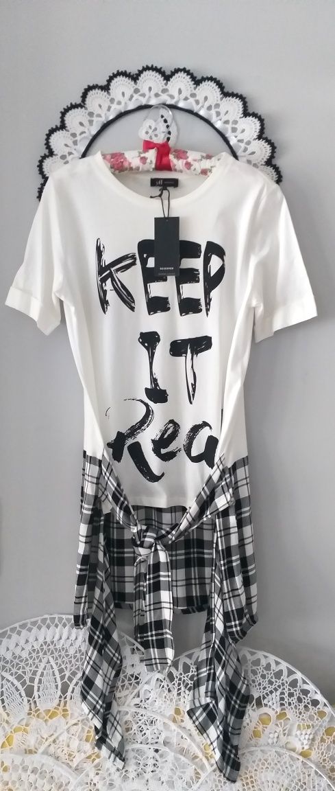 Bluzka koszula t-shirt Reserved r. L 40 kratka napisy odjechana