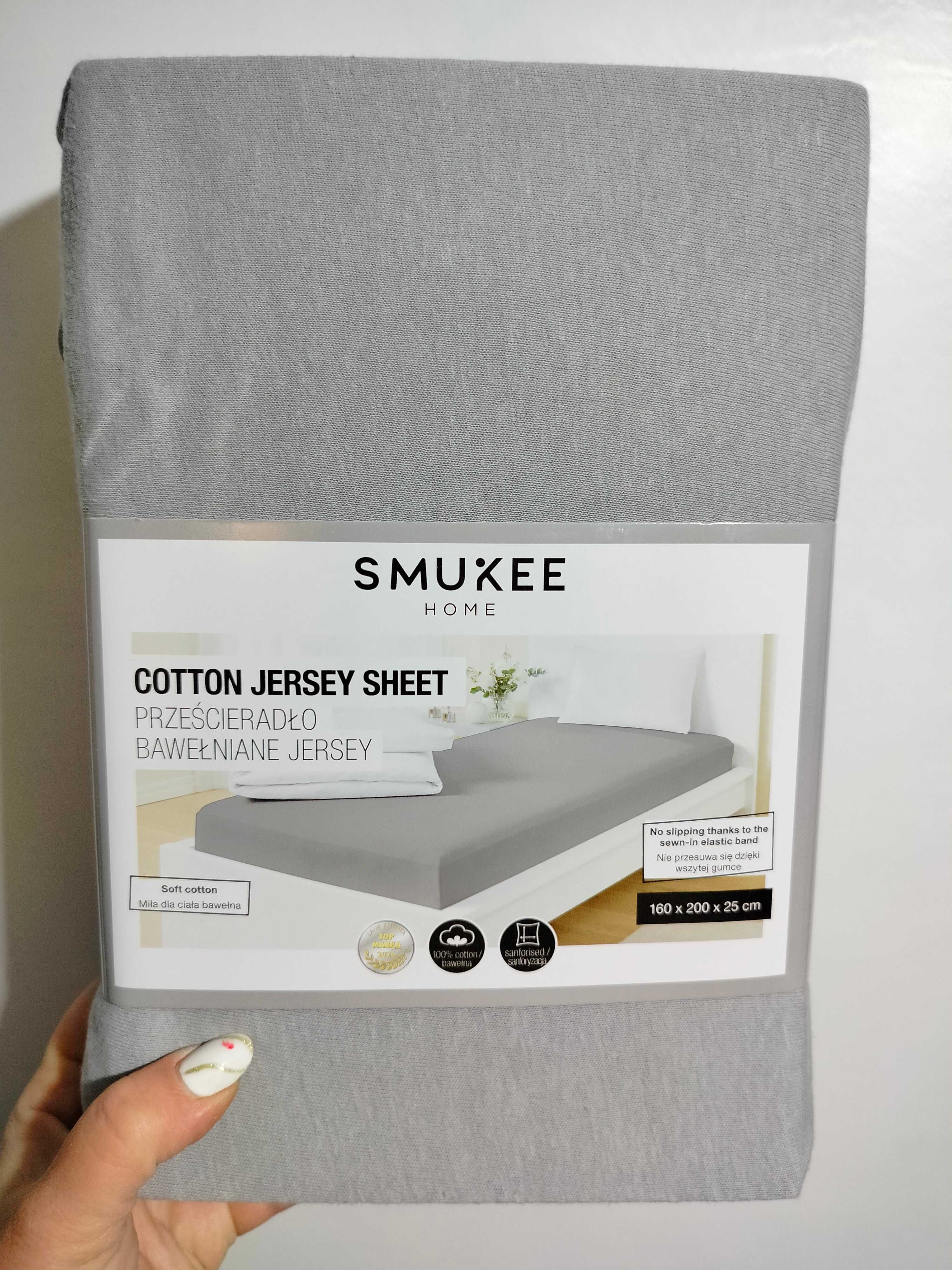 Prześcieradło bawełniane jersey z gumką Smukee 160x200x25 szare 207