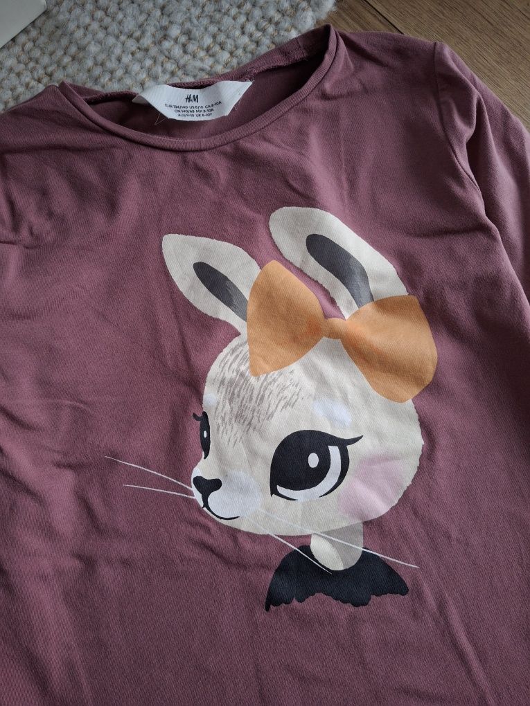 134cm 140cm H&M bluzka długi rękaw króliczek, koszulka, bluzeczka