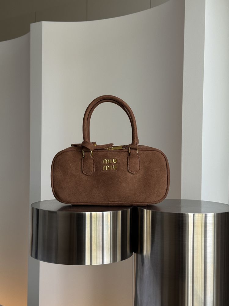 Сумка Miu Miu Arcadie текстильна | коричнева | золота фурнітура