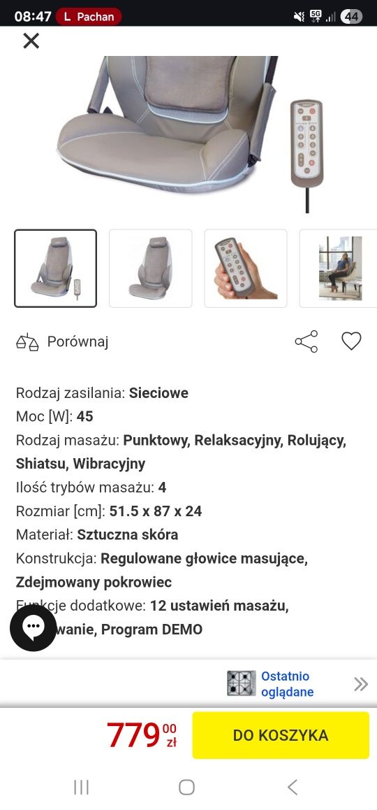 Mata masujaca homedics hbs-1000-eu nakladka na krzeslo