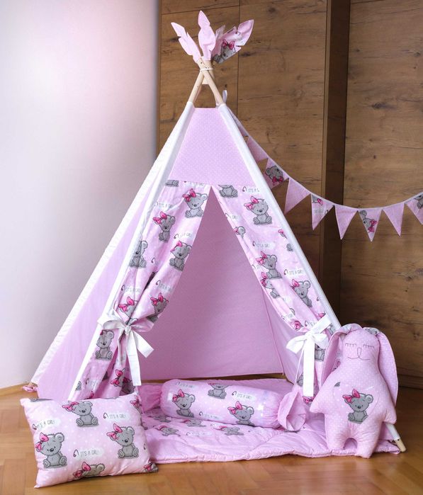 Namiot tipi Niedźwiedzia  Girl Wigwam dla dzieci z matą pikowaną