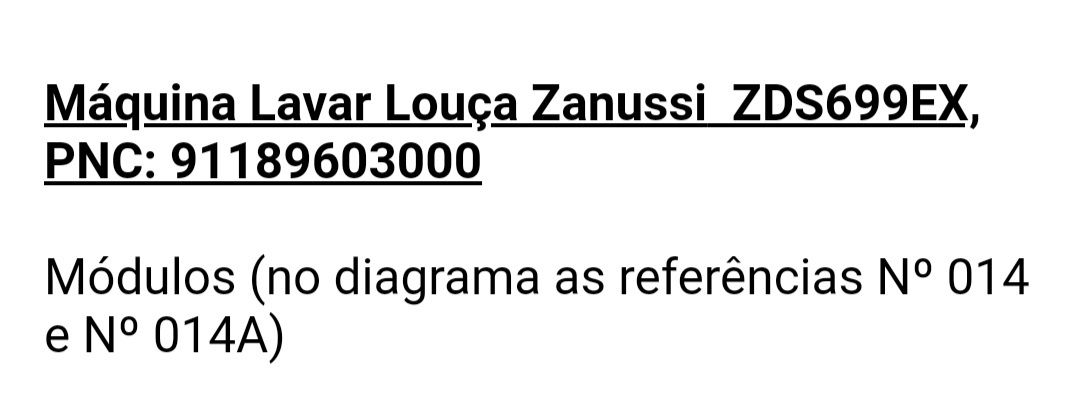 MÓDULO Máquina Lavar Louça Zanussi ZDS699EX