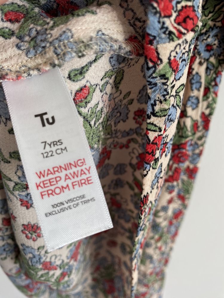 Sukienka letnia TU 122 beżowa kwiatki wiskoza marszczenie