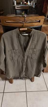 Zara Oliwkowa bluzka koszulowa z podpinanymi rękawami M