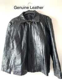 Skorzana kurtka czarna vintage łączone materialy