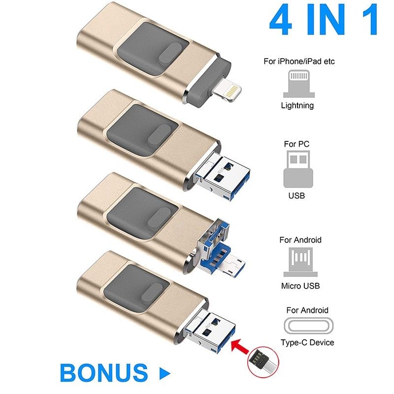 USB-флеш-накопичувач USB Флешка 4в1 256GB Type-C/Micro/Lightning/USB д
