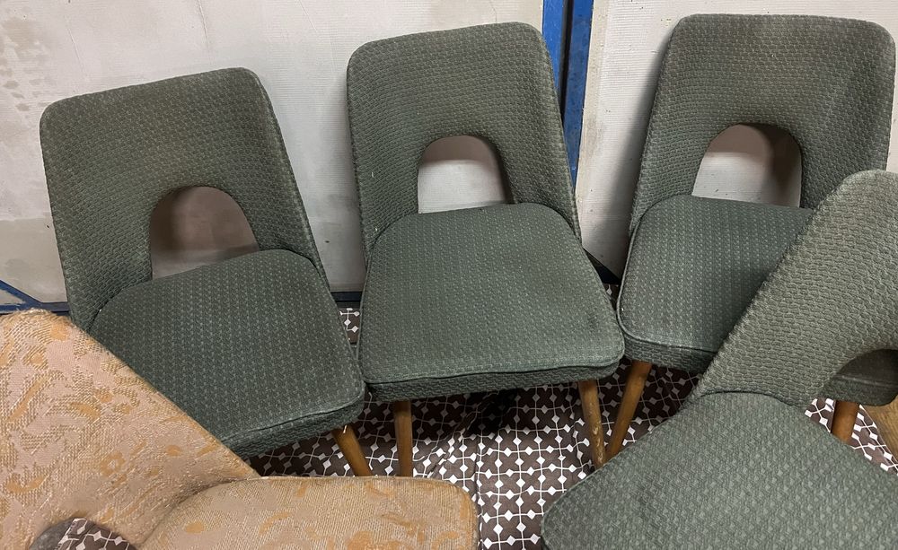 Krzesła PRL muszelka-komplet 5 sztuk, do renowacji