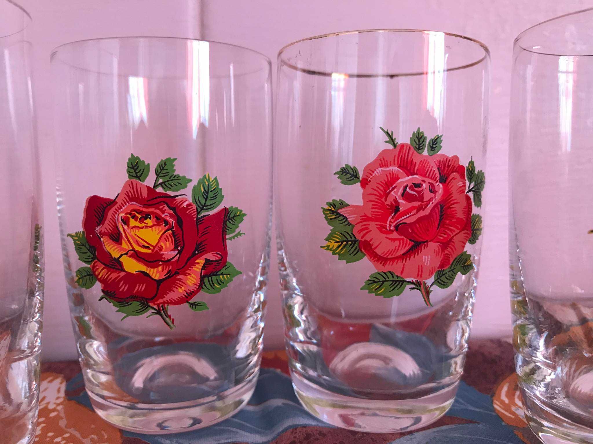 Чешское стекло стаканы бокалы 6шт. роза набор винтаж 125мл