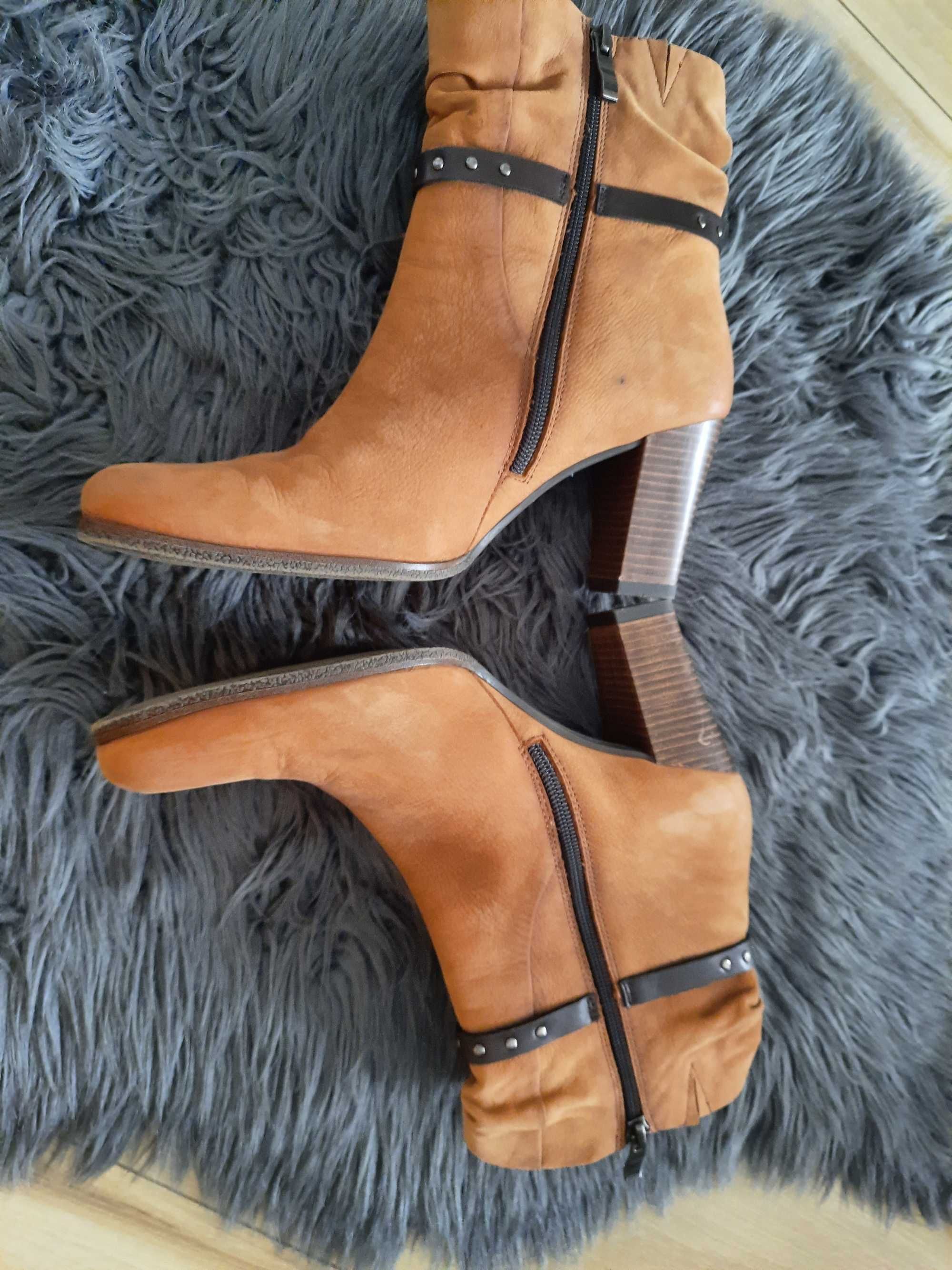 Skórzane botki Leone# buty przejściowe na obcasie r. 41