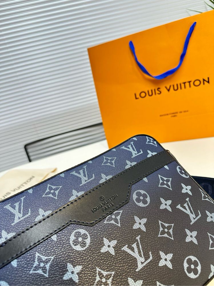 Louis Vuitton trio messenger сумка 3v1, 3в1 мужская синяя кожаная