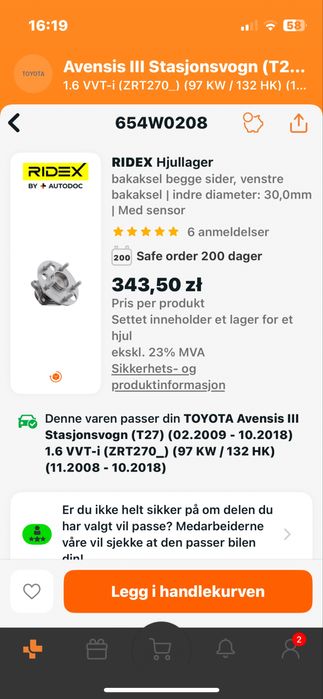 Łożysko Toyota Avensis