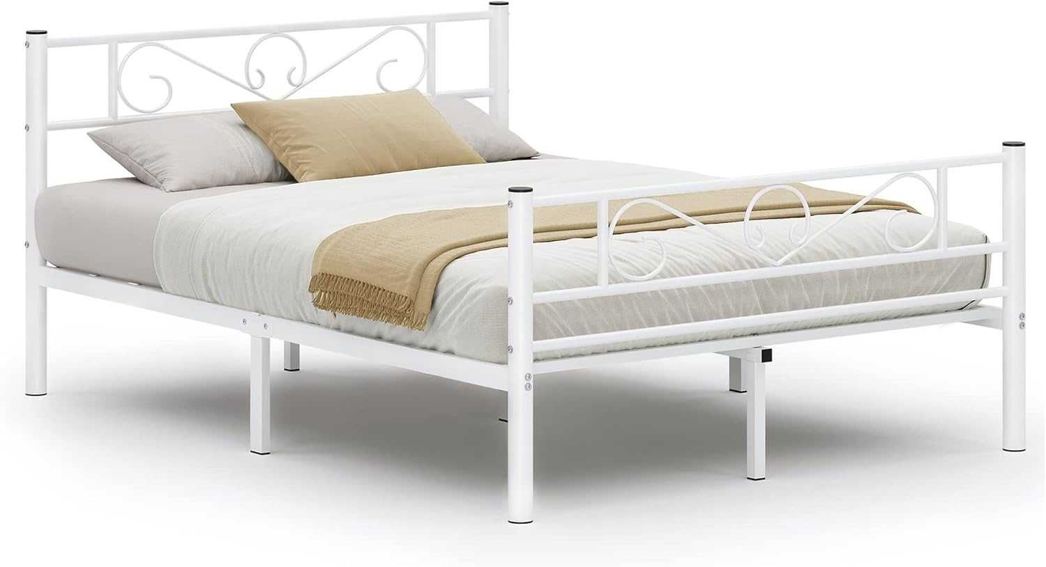 Łóżko 2-osobowe metalowe podwójne rama łóżka biała 190x140 cm