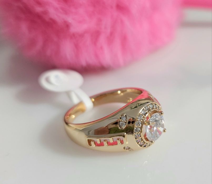 Pierścionek Złoty Xuping sygnet "grecki motyw " Stal 6 Usa