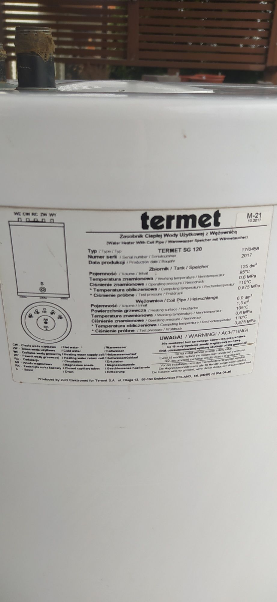 Zasobnik, bojler c.w.u Termet SG 120