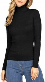 Sweterek z golfem, damski, czarny, prążkowany, XL