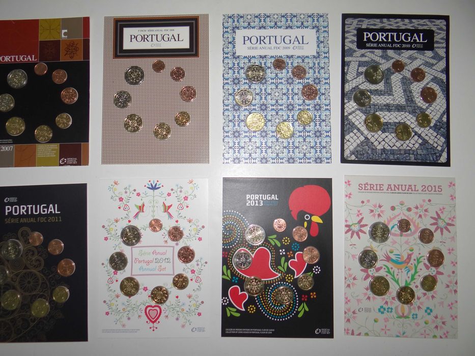 Carteira moedas euros Portugal Fdc 2007, 08, 09, 10, 11, 12, 12, 2015