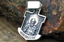 Серебряная ладанка, подвеска мужская Николай Чудотворец + Распятие