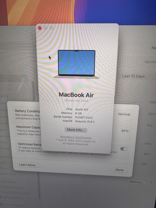 MacBook Air 15” (M2, 2023) – 8GB RAM, 256GB SSD – Bateria 95%