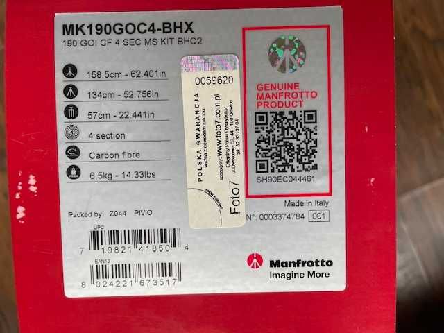 Karbonowy statyw Manfrotto MK 190GOC4-BHX + MHXPRO-BHQ2