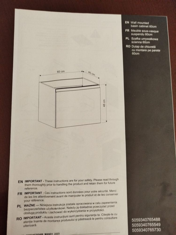 Szafka umywalkowa ścienna