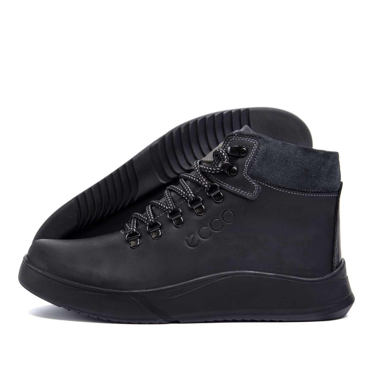 Мужские зимние кожаные ботинки ECCO чёрные натуральная кожа