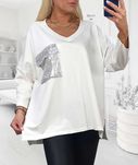 MEGI dresowa śmietankowa bluza r.XL i 2XL SREBRNA kieszeń