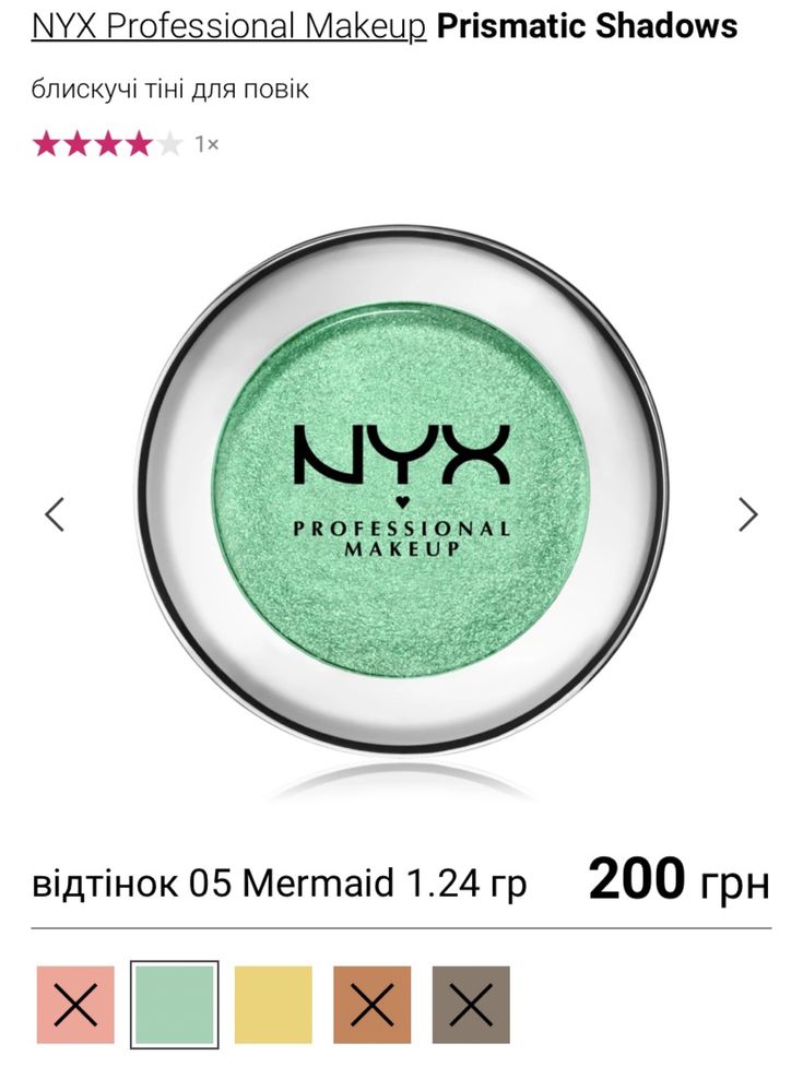 Nyx prismatic shadows, смарагдові/зелені тіні металік, з блискітками