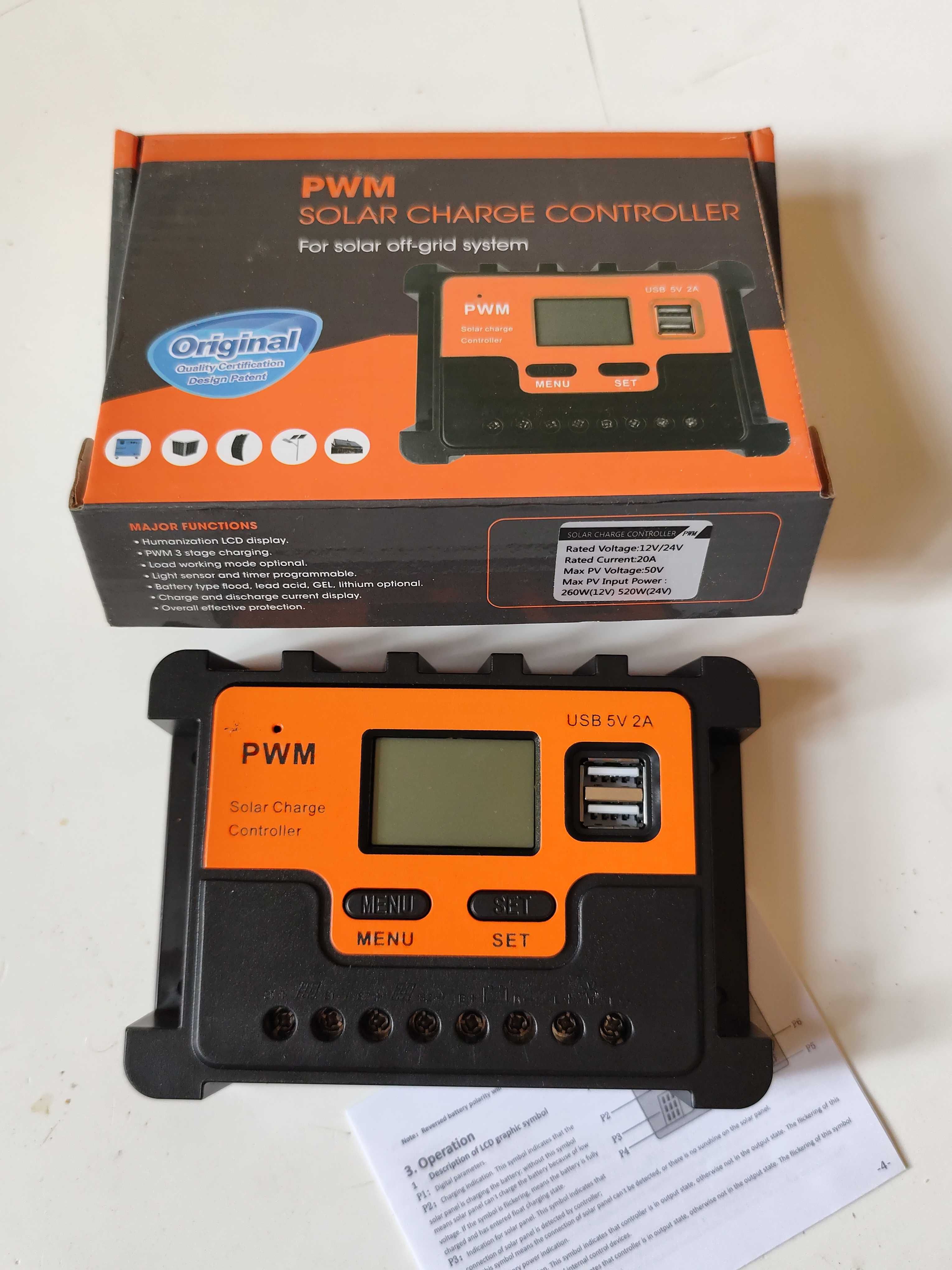 Продам контроллер заряда батареи солнечной панели PWM 20A 12V 24V