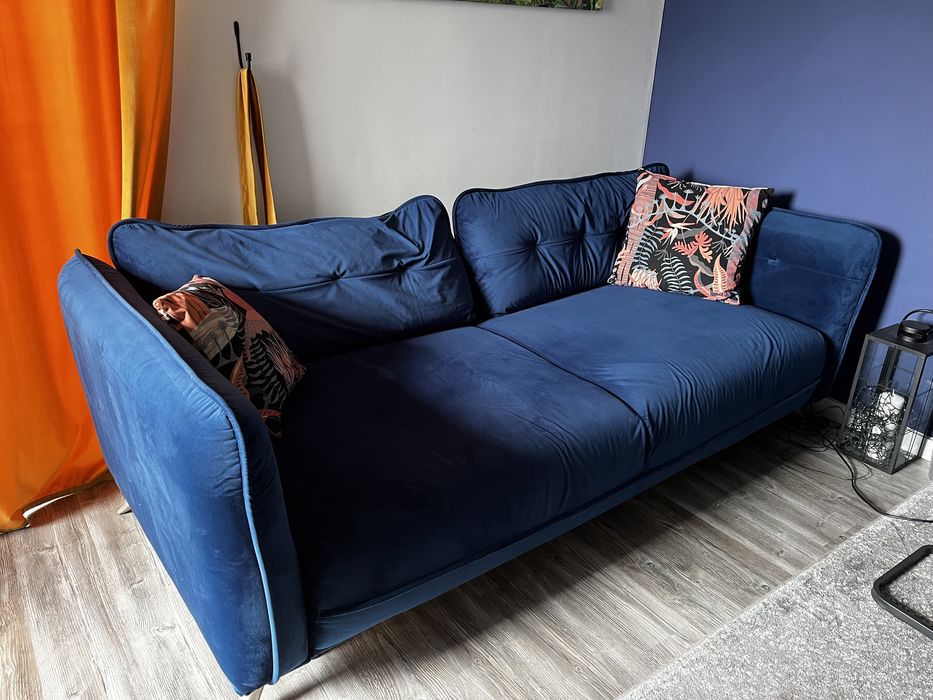Sofa rozkladana niebieska welur