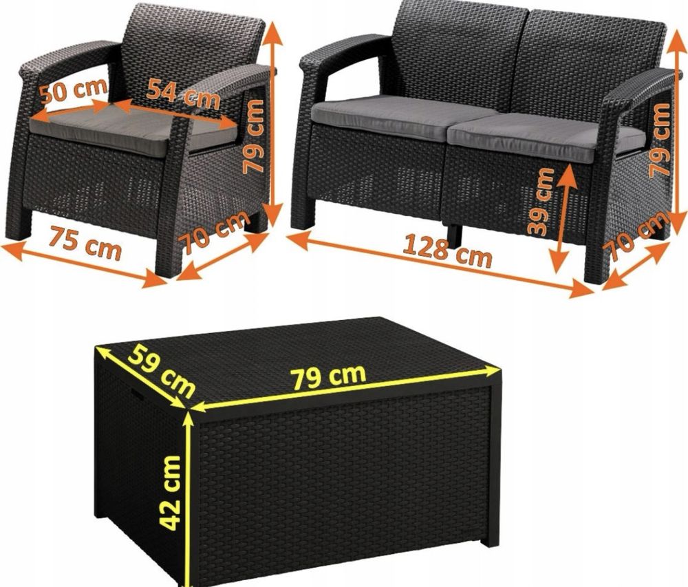 Meble ogrodowe sofa fotele stolik schowek