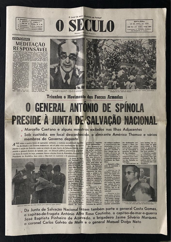 Jornal Diário Popular e o SÉCULO sobre o 25 Abril 1974