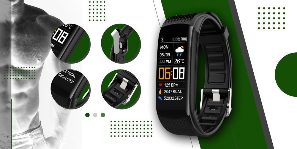Smartband Giewont Fit&GO Duo GW200-5 - Black + Pasek Go Green