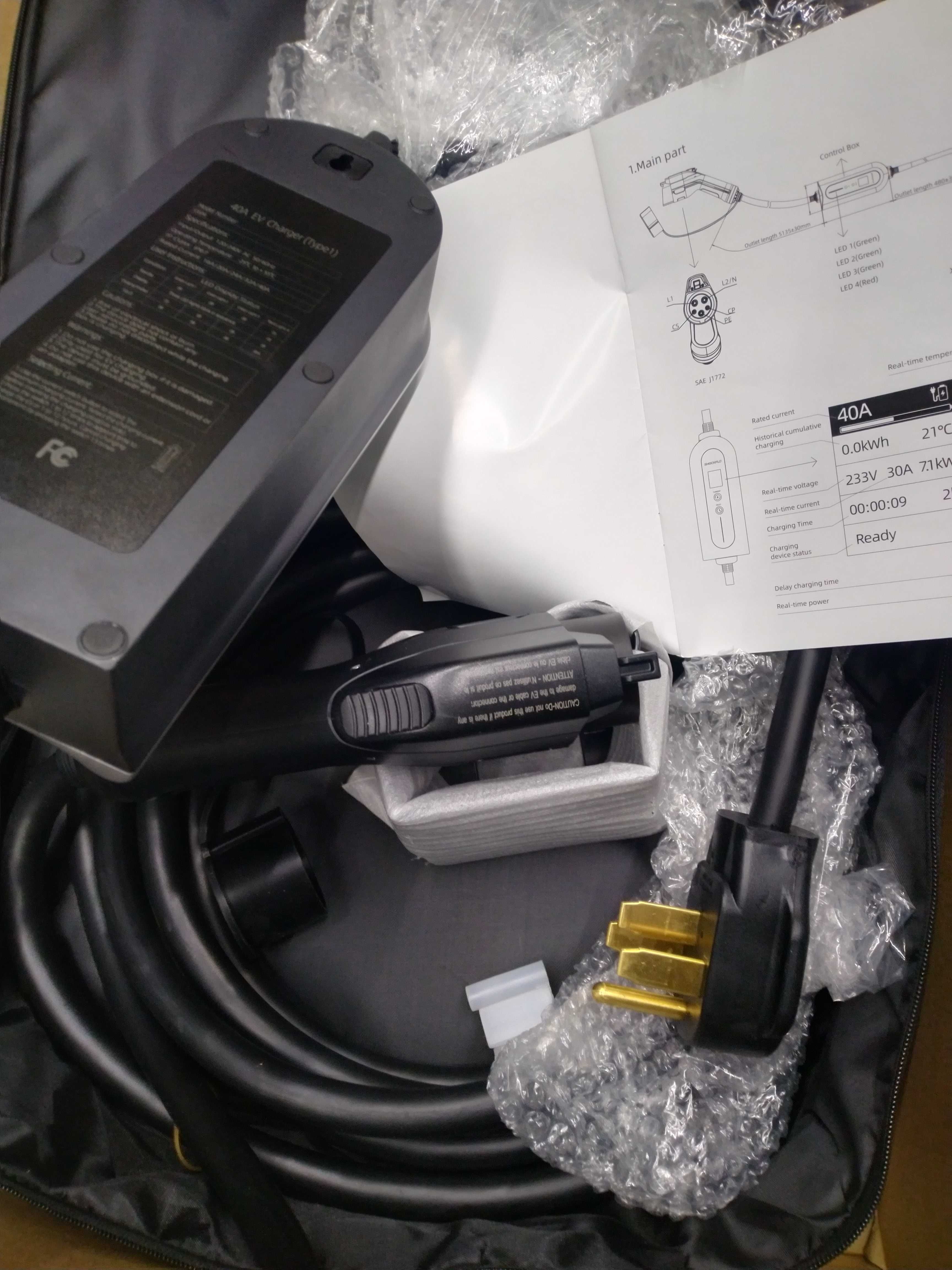Зарядка 40A J1772 Type1 ShockFlo Level2 з USA. З кріплням,зміна струма