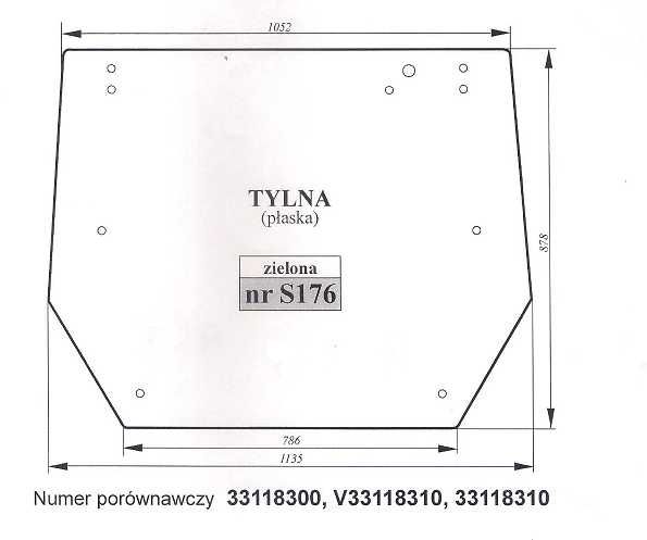 szyba do ciągnika Valtra : A65  / Valmet 865- tylna   S 176