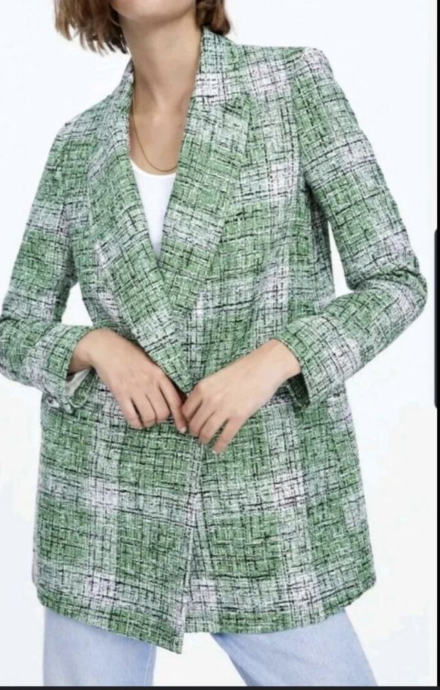 Zara твидовый современный пиджак свободного кроя !
