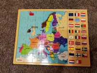 Puzzle mapa i flagi Europy po niemiecku